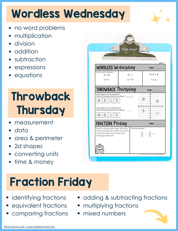 6th Grade Math Daily Review and Weekly Assessments Bundle