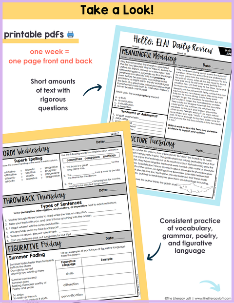 ELA Daily Review 6th Grade {June} | Distance Learning | Google Slides and Forms