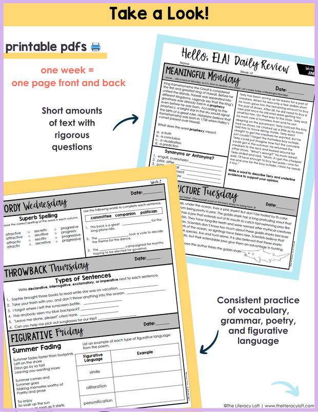 ELA Daily Review 6th Grade {June} | Distance Learning | Google Slides and Forms