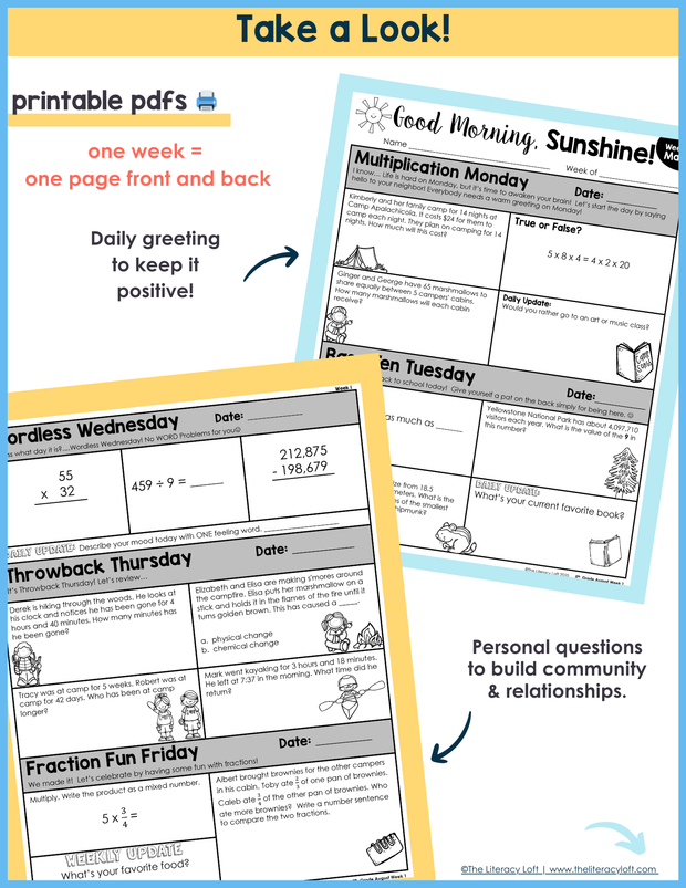 Math Morning Work 5th Grade {August} | Distance Learning | Google Slides