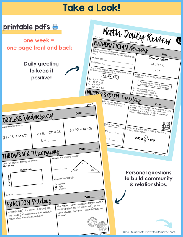 Math Daily Review 6th Grade {August} | Distance Learning | Google Apps