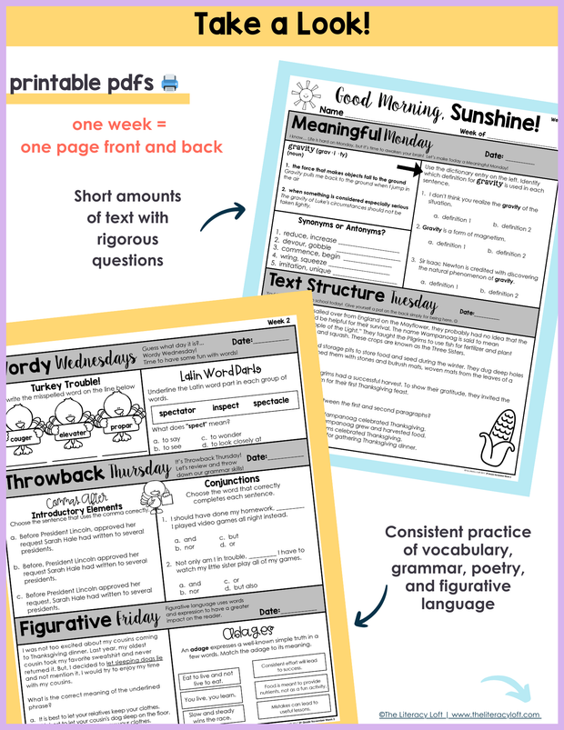 ELA Morning Work 5th Grade {November} | Distance Learning | Google Slides