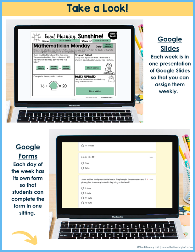 Math Morning Work 2nd Grade Bundle | Printable | Google Slides and Forms