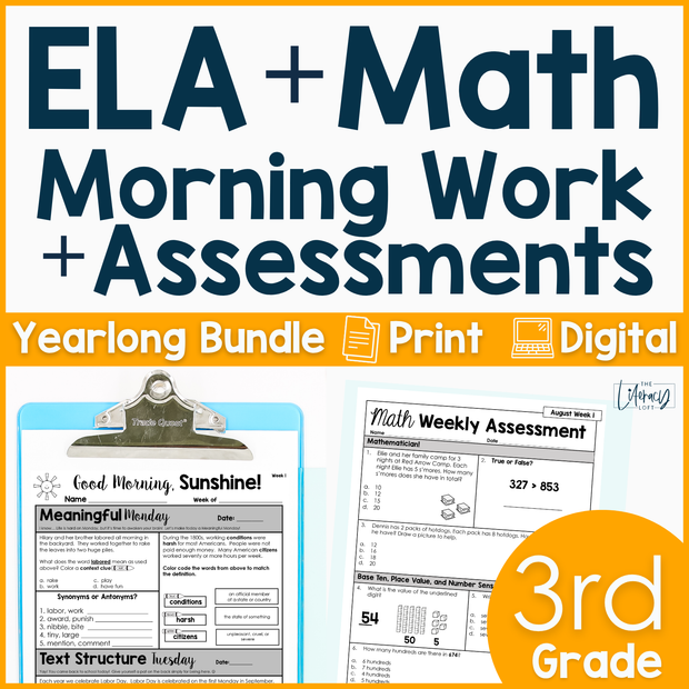 3rd Grade ELA and Math Morning Work and Weekly Assessments Bundle