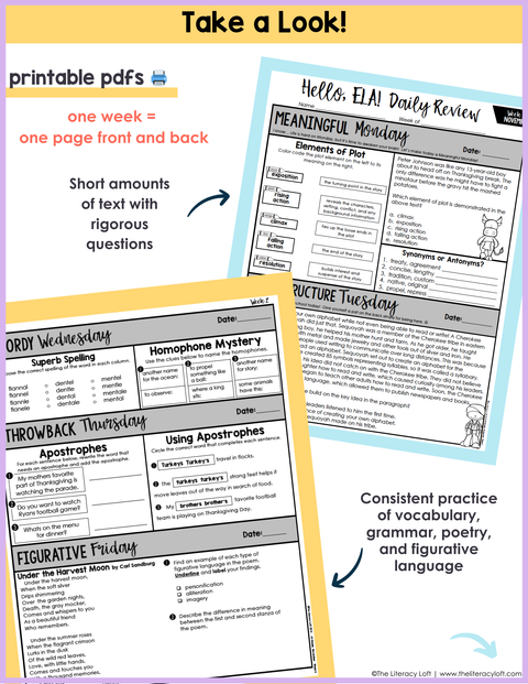 ELA Daily Review 6th Grade {November} | Distance Learning | Google Slides and Forms