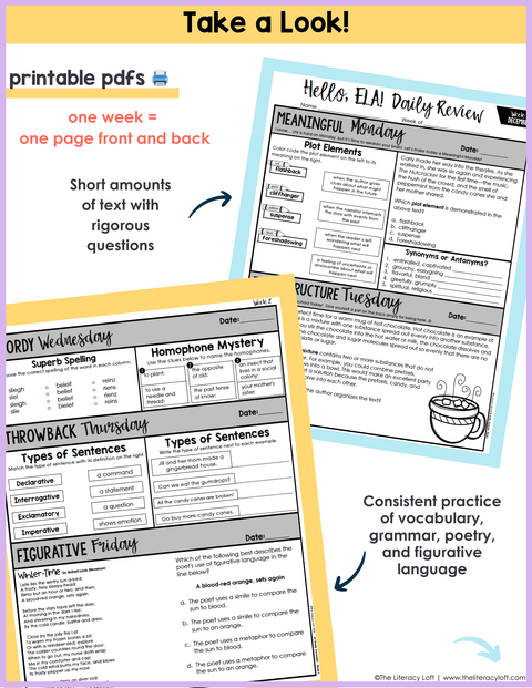 ELA Daily Review 6th Grade {December} I Distance Learning I Google Slides and Forms