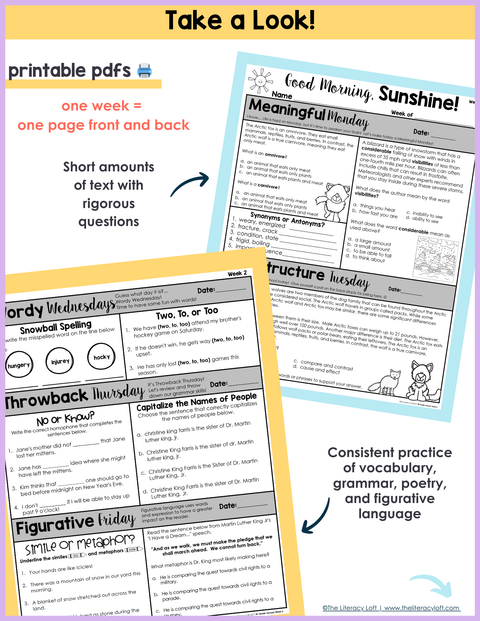 ELA Morning Work 4th Grade {January} I Distance Learning I Google Slides