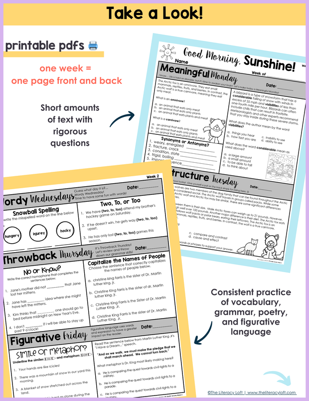 ELA Morning Work 4th Grade {January} I Distance Learning I Google Slides