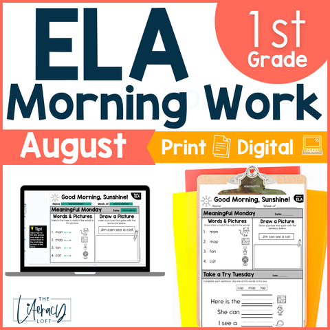 1st Grade ELA Morning Work (August) | Distance Learning | Google Slides