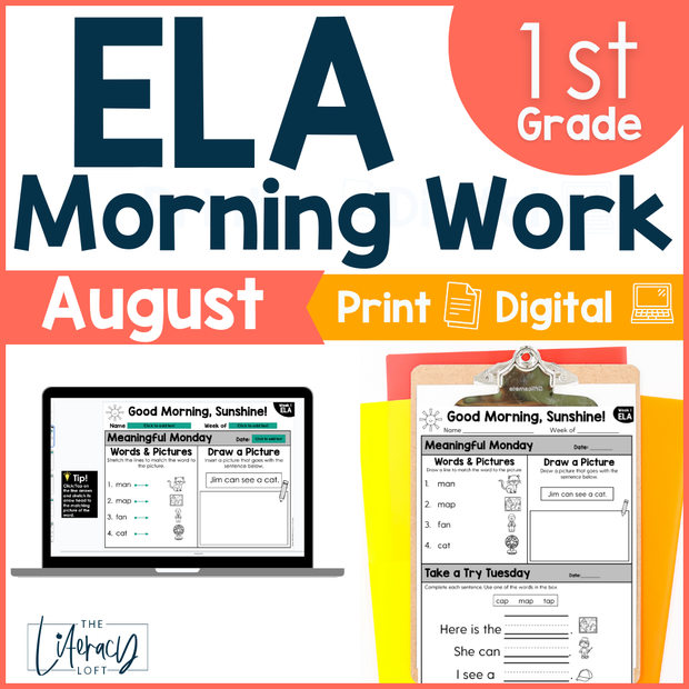 1st Grade ELA Morning Work (August) | Distance Learning | Google Slides