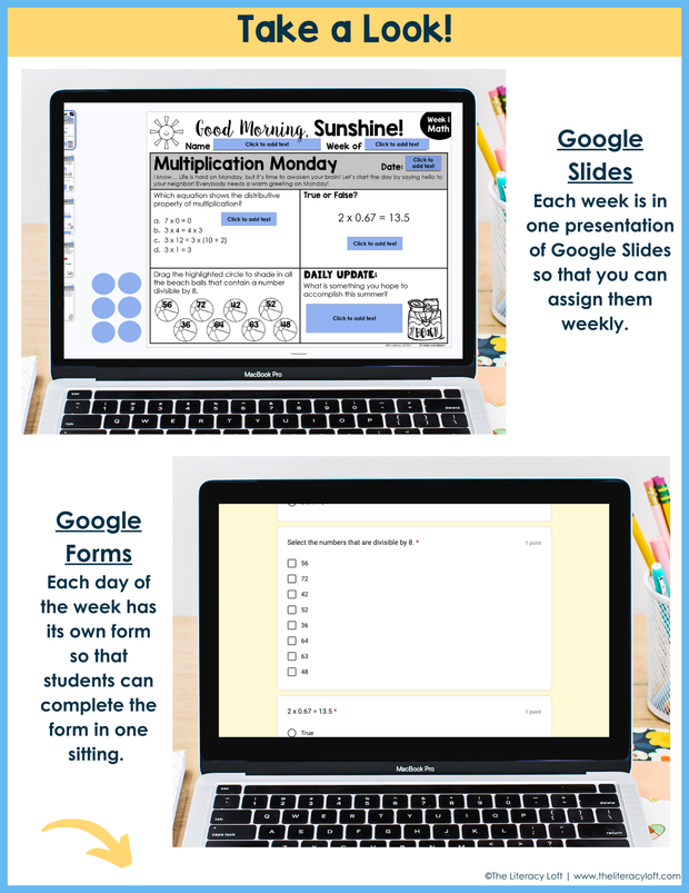 Math Morning Work 5th Grade Bundle | Printable | Google Slides and Forms