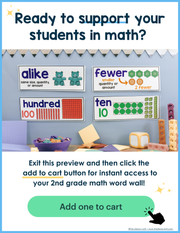 2nd Grade Math Review Word Wall Vocabulary Posters Fun Decor ESL Cards