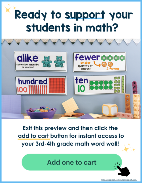 3rd 4th Grade Math Review Word Wall Vocabulary Posters Fun Decor Cards ESL