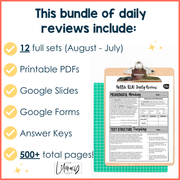 9th-10th Grade ELA High School Reading Comprehension Spiral Review Grammar Vocabulary