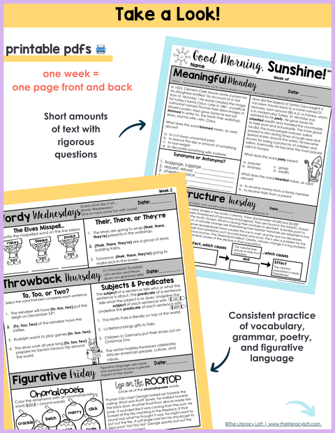 ELA Morning Work 4th Grade {December} I Distance Learning I Google Slides