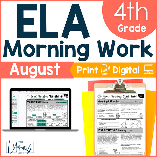 ELA Morning Work 4th Grade {August} | Distance Learning | Google Slides