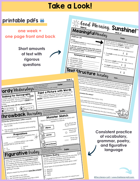 ELA Morning Work 5th Grade {October} | Distance Learning | Google Slides