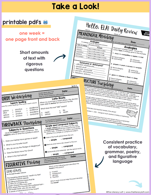 ELA Daily Review 6th Grade {October} | Distance Learning | Google Slides and Forms