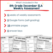 8th Grade ELA Reading Comprehension Morning Work Assessment Winter Review - Dec