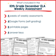 10th Grade ELA Reading Comprehension Morning Work Assessment Winter Review - Dec