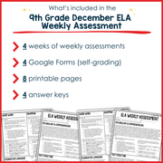 9th Grade ELA Reading Comprehension Morning Work Assessment Winter Review - Dec