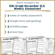 10th Grade ELA Reading Comprehension November Fall Morning Work Assessment Thanksgiving High School