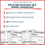 4th Grade ELA Reading Comprehension Morning Work Assessment Winter Review - Dec