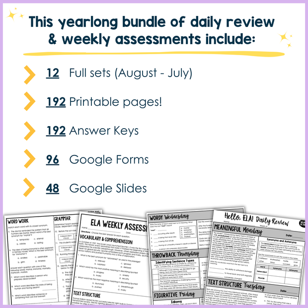 10th Grade ELA Daily Review & Assessment Reading Comprehension Bundle High School