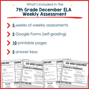 7th Grade ELA Reading Comprehension Morning Work Assessment Review Winter - Dec