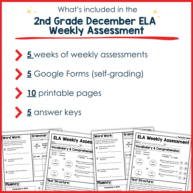 2nd Grade ELA Reading Comprehension Morning Work Assessment Winter Review - Dec