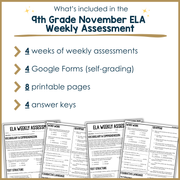 9th Grade ELA Reading Comprehension November Fall Morning Work Assessment Thanksgiving High School
