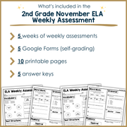 2nd Grade ELA Reading Comprehension November Morning Work Assessment Elementary