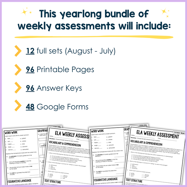 9th Grade Reading Comprehension ELA Morning Work Assessment Bundle High School