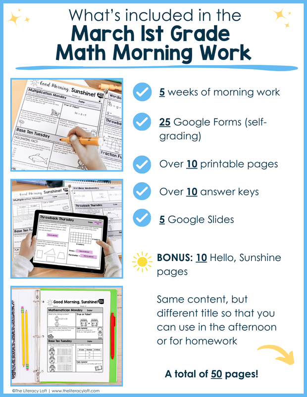 Math Morning Work 1st Grade {March} I Distance Learning I Google Apps