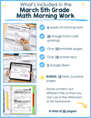 Math Morning Work 5th Grade {March} I Distance Learning I Google Slides