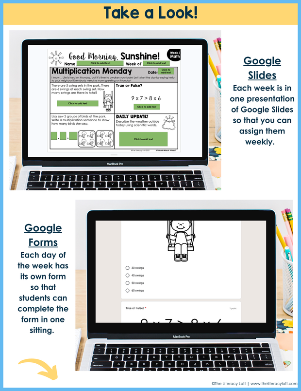 Math Morning Work 3rd Grade {March} I Distance Learning I Google Apps