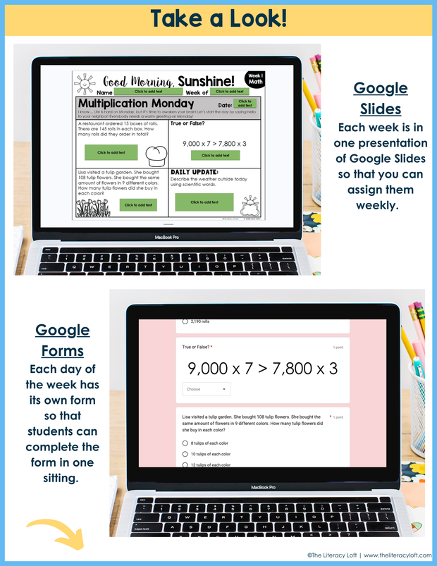 Math Morning Work 5th Grade {March} I Distance Learning I Google Slides