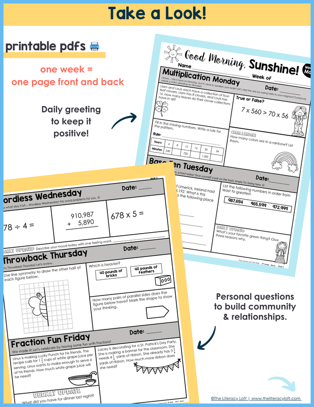 Math Morning Work 4th Grade {March} I Distance Learning I Google Apps