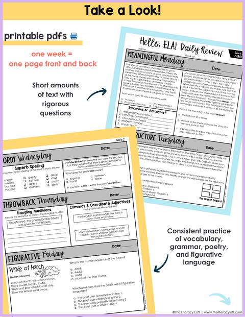 ELA Daily Review 7th Grade {March} | Distance Learning | Google Slides and Forms