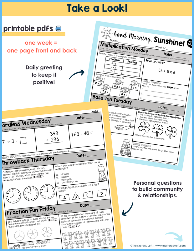 Math Morning Work 3rd Grade {March} I Distance Learning I Google Apps