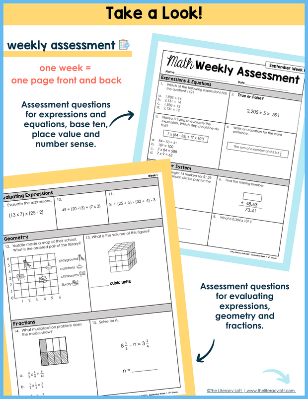 Math Weekly Assessments 6th Grade | Printable | Google Forms