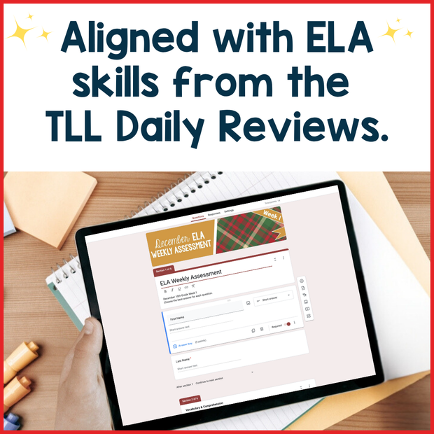 10th Grade ELA Reading Comprehension Morning Work Assessment Winter Review - Dec