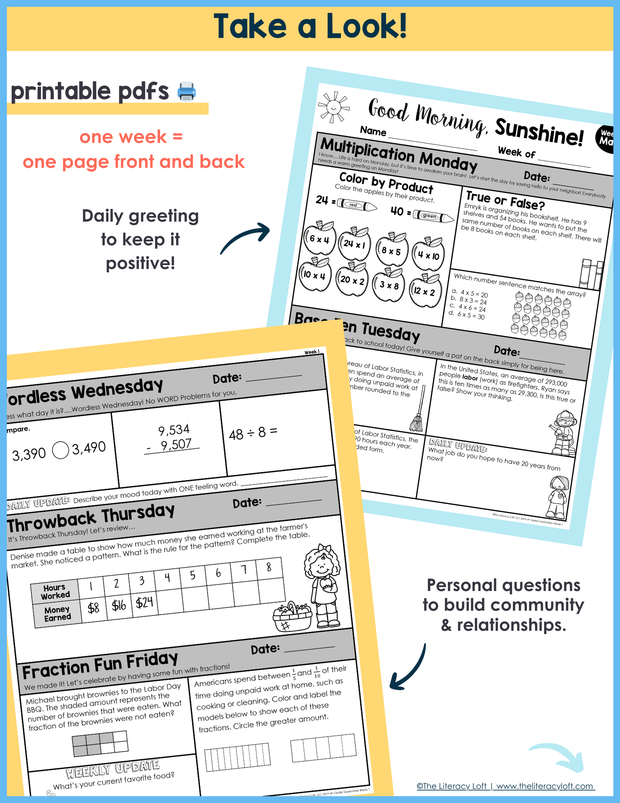 Math Morning Work 4th Grade Bundle | Printable | Google Slides and Forms