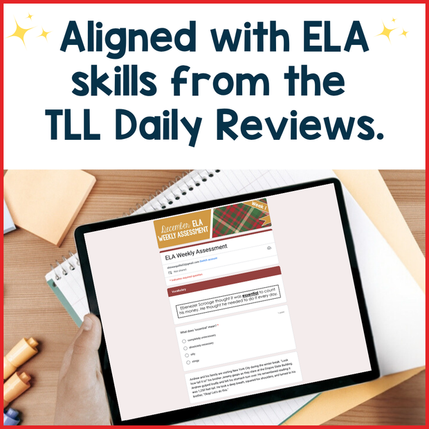 4th Grade ELA Reading Comprehension Morning Work Assessment Winter Review - Dec