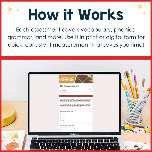3rd Grade ELA Reading Comprehension Morning Work Assessment Winter Review - Dec