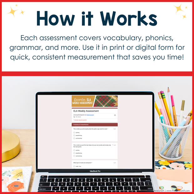 7th Grade ELA Reading Comprehension Morning Work Assessment Review Winter - Dec