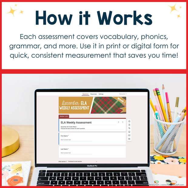 5th Grade ELA Reading Comprehension Morning Work Assessment Winter Review - Dec