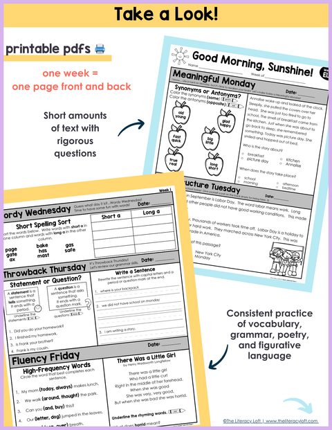 ELA Morning Work 2nd Grade Bundle | Printable | Google Apps