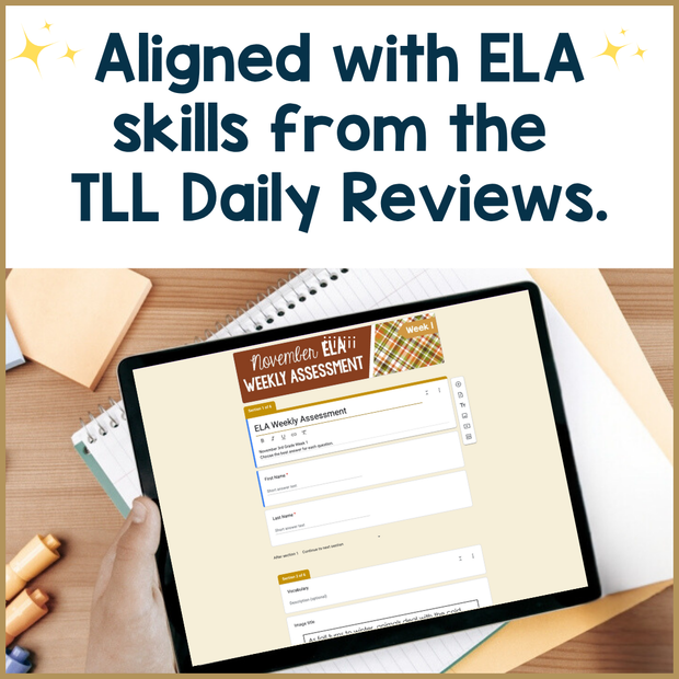 3rd Grade ELA Reading Comprehension November Morning Work Assessment Elementary