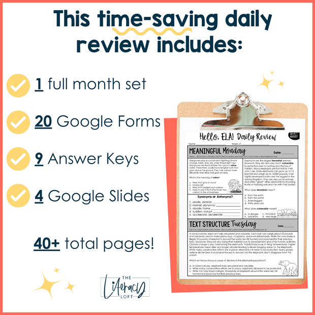 ELA Daily Review 7th Grade {August} | Distance Learning | Google Slides and Forms